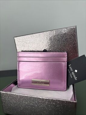 kate spade Metallic Pink Card Case with Gold Plaque